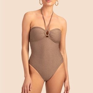 Trina Turk taupe brown one piece swimsuit size 8